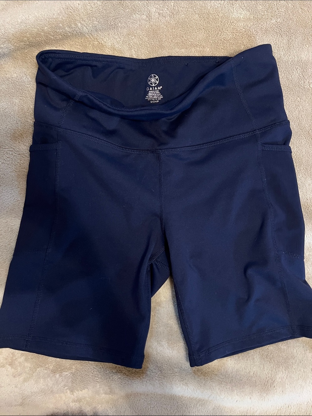 GAIAM Navy High-Rise Bike Shorts with Side Pockets